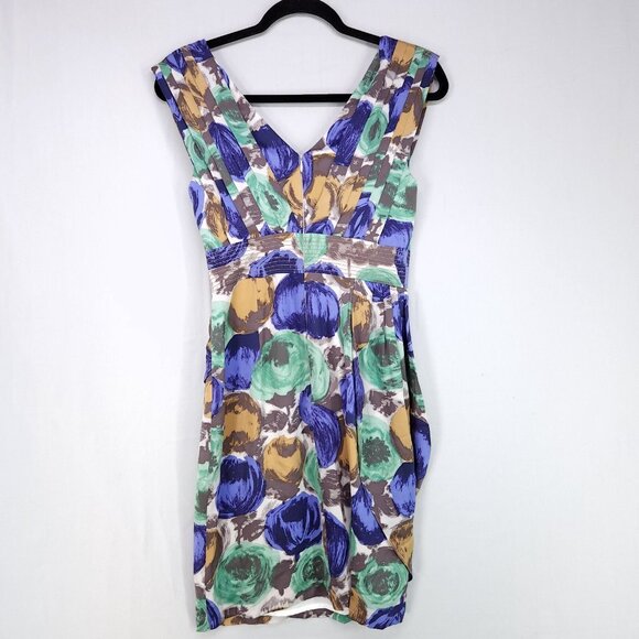 BCBG Maxazria 100% Silk Dress Size2 Short Drape Pleated Floral Elegant - Picture 2 of 13